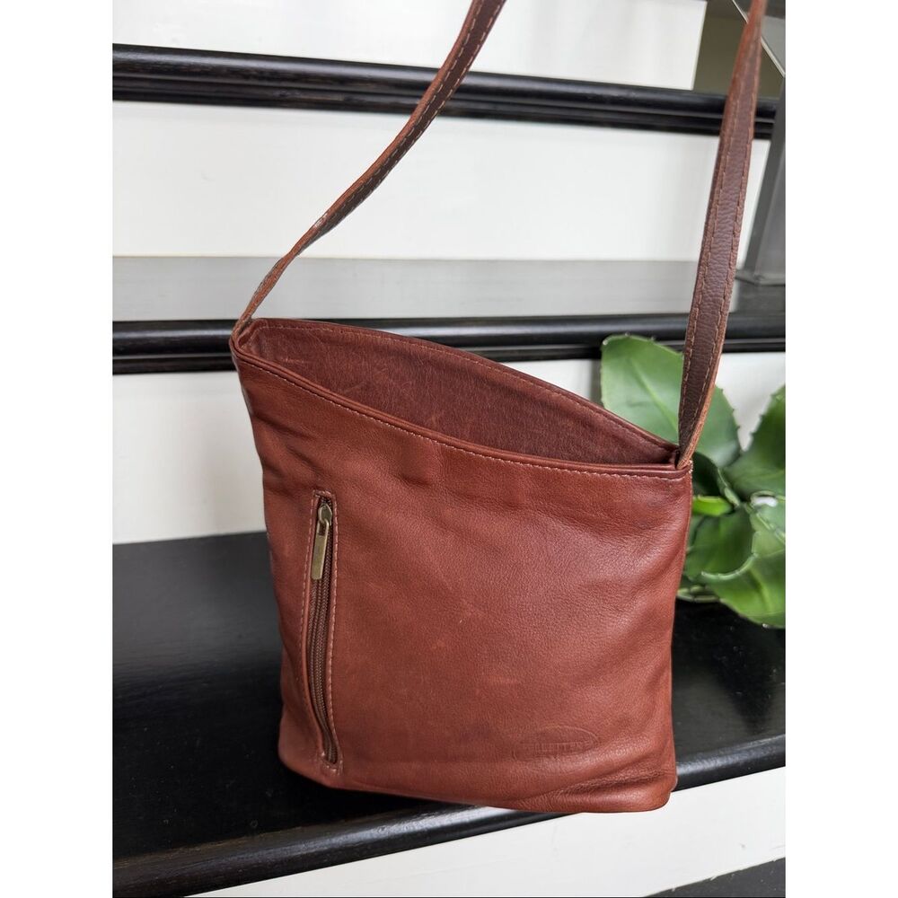 Vintage Italian genuine leather crossbody purse brown minimalist shoulder bag